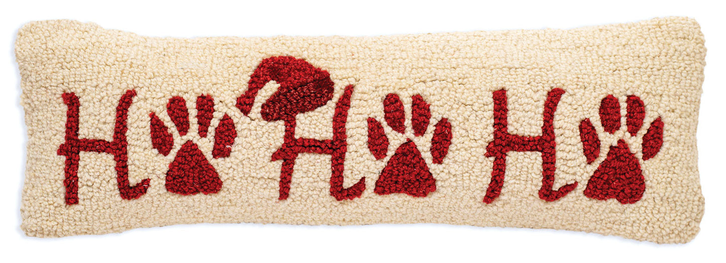 Ho Ho Ho Woof - 8" X 24" Hooked Wool Pillow