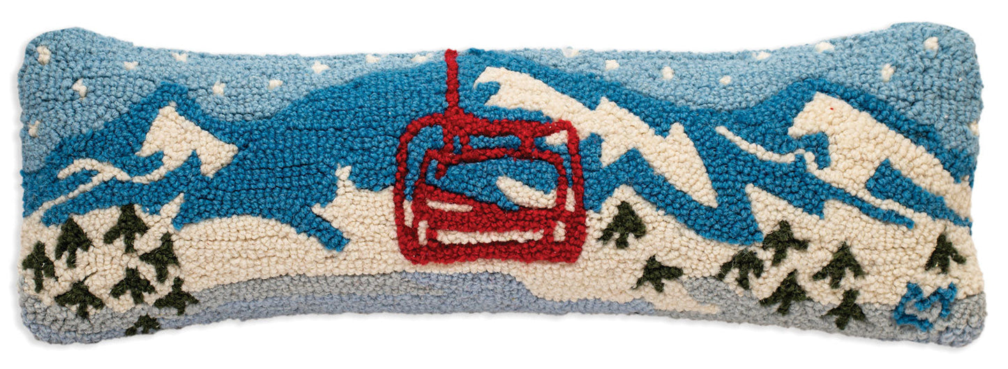 Ski the Peaks - 8" X 24" Hooked Wool Pillow
