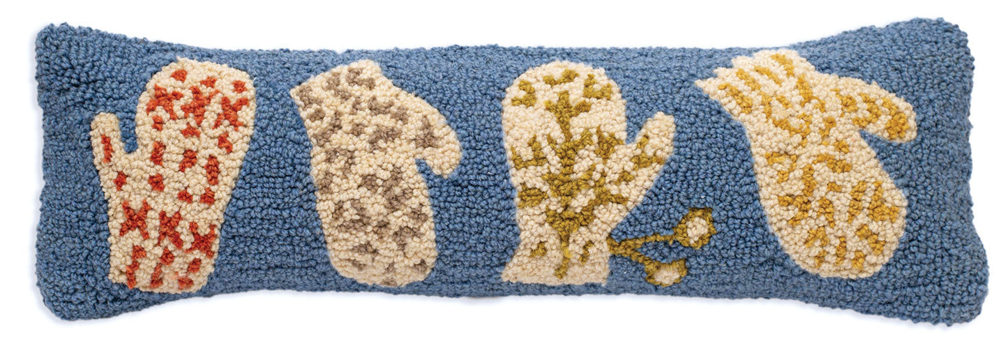 Snow Mittens - 8" X 24" Hooked Wool Pillow