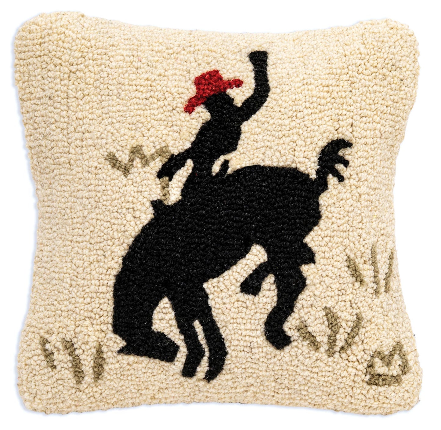 Bucking Cowboy - 14" X 14" Hooked Wool Pillow