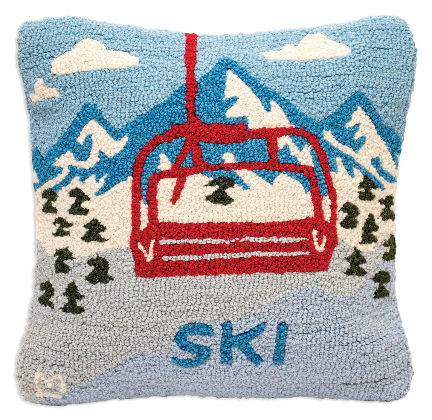Ski the Peak - 18" X 18" Hooked Wool Pillow