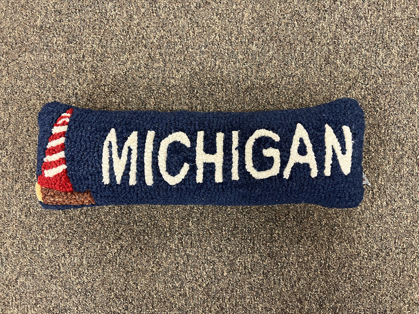 Michigan Lighthouse 8" x 24" Hooked Wool Lumbar Pillow