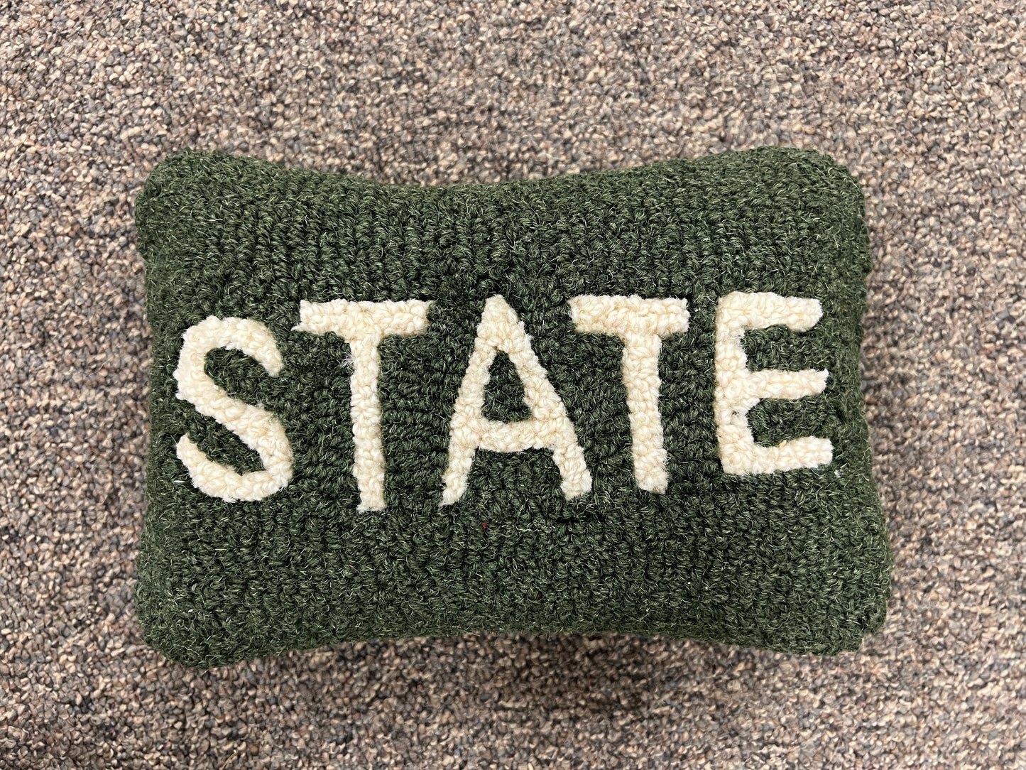 Michigan STATE on Green 8" x 12" Hooked Wool Throw Pillow