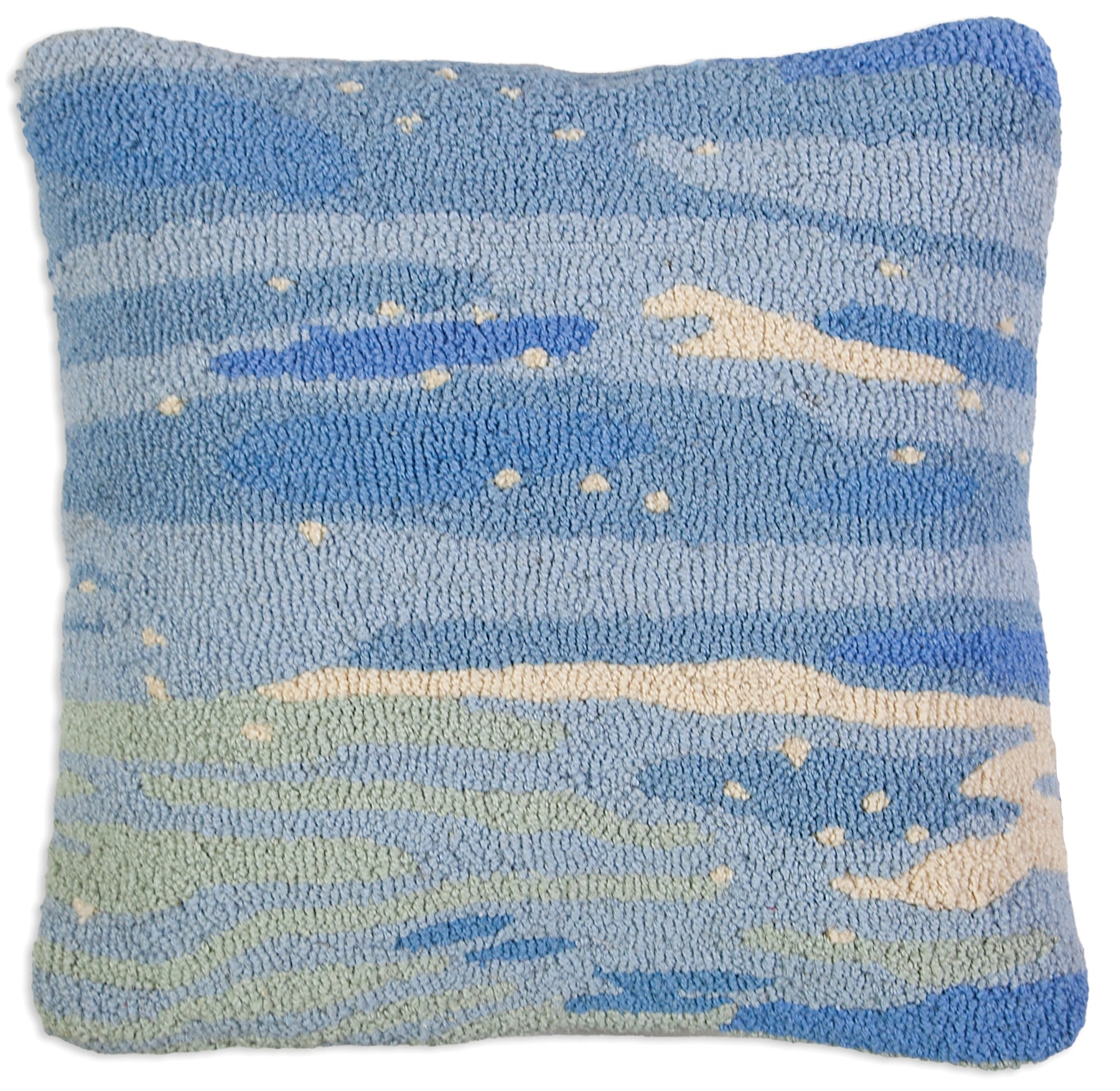 Hooked Wool Pillow - Bright Water - 22" x 22"