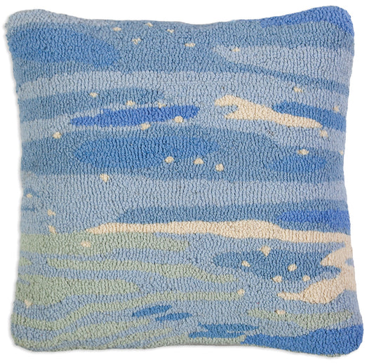 Hooked Wool Pillow - Bright Water - 22" x 22"