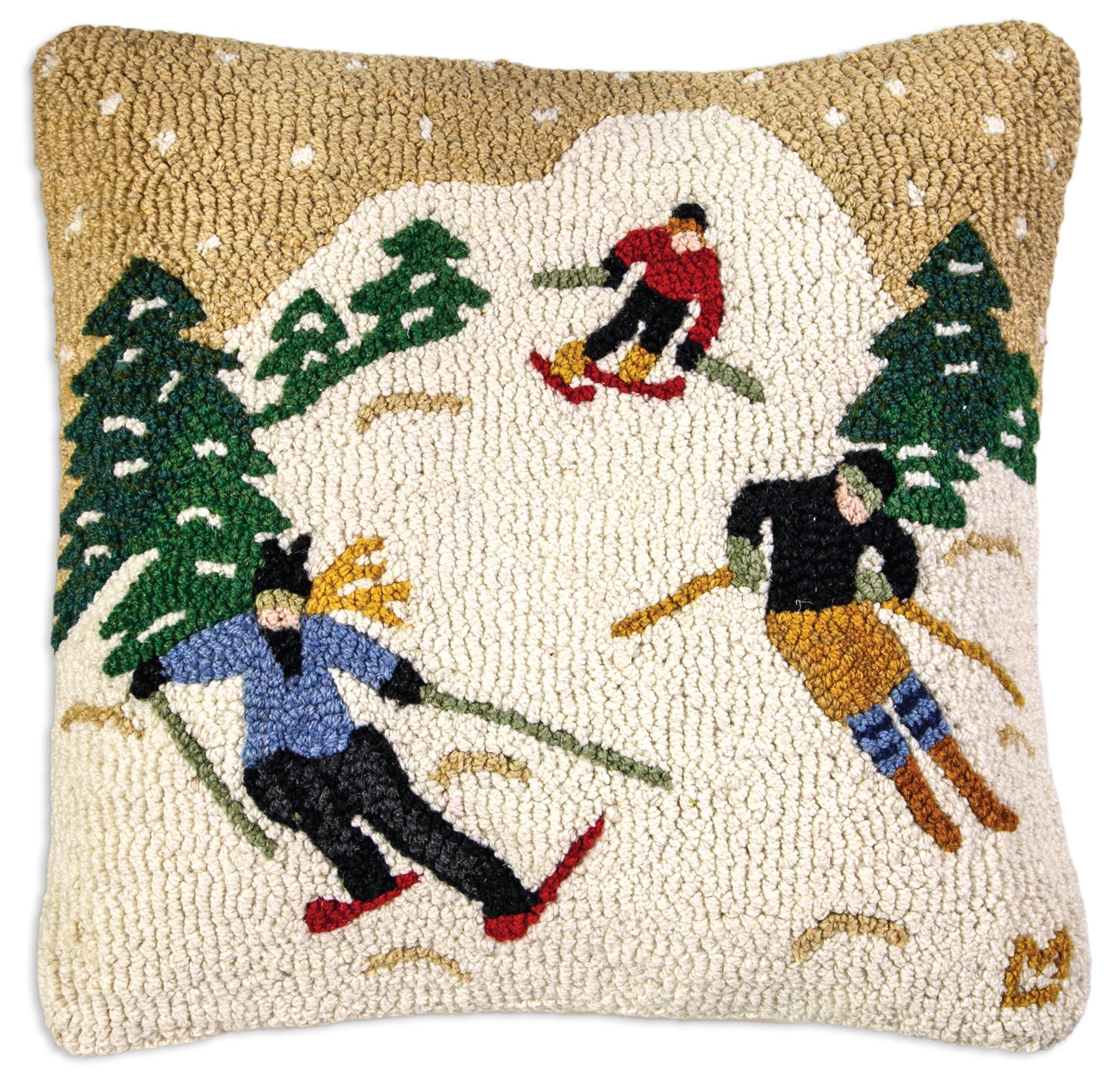 Hooked Wool Pillow - Schuss Downhill - 22" x 22"