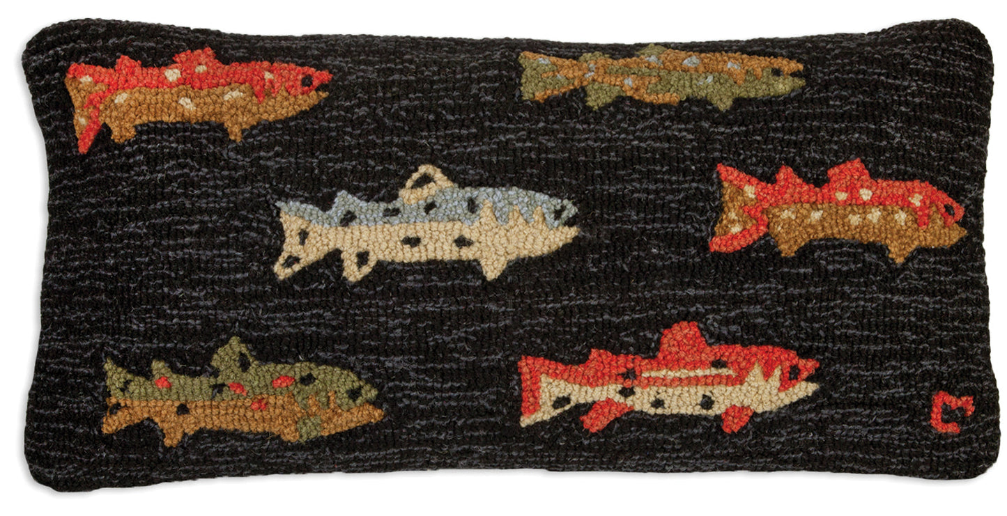 Hooked Wool Pillow - River Fish - 15" x 30"