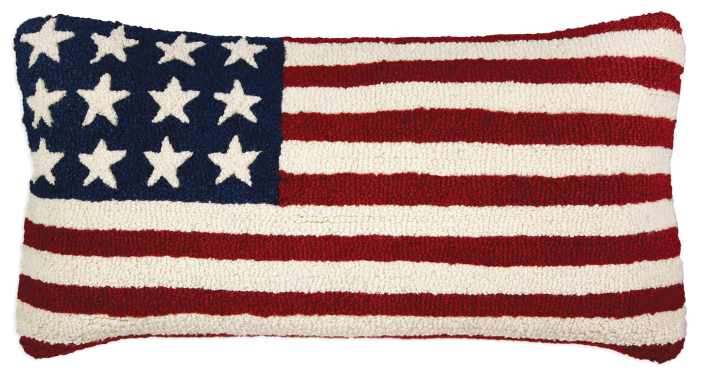 Hooked Wool Pillow - Stars And Stripes - 15" x 30"