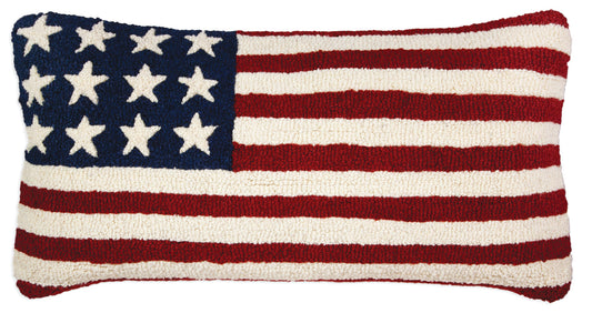 Hooked Wool Pillow - Stars And Stripes - 15" x 30"