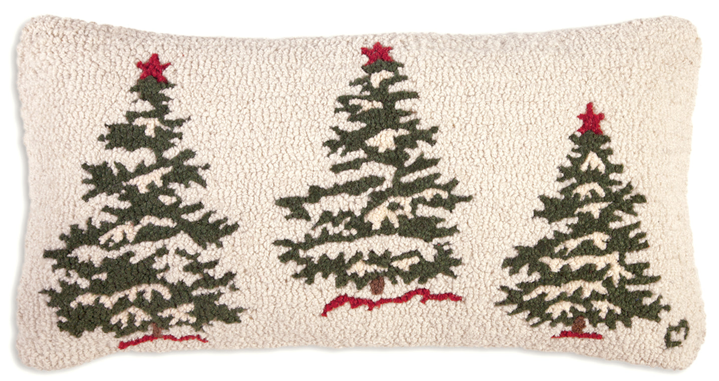 Hooked Wool Pillow - Trees On White - 15" x 30"