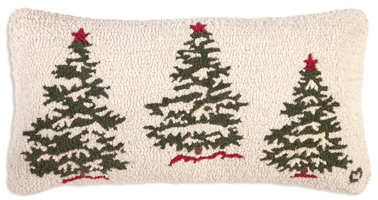 Hooked Wool Pillow - Trees On White - 15" x 30"