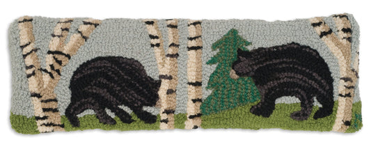 Hooked Wool Pillow - Bear In The Woods - 8" x 24"