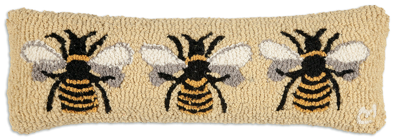 Hooked Wool Pillow - Bumblebee - 8" x 24"