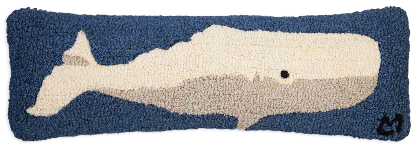 Hooked Wool Pillow - Classic Whale - 8" x 24"