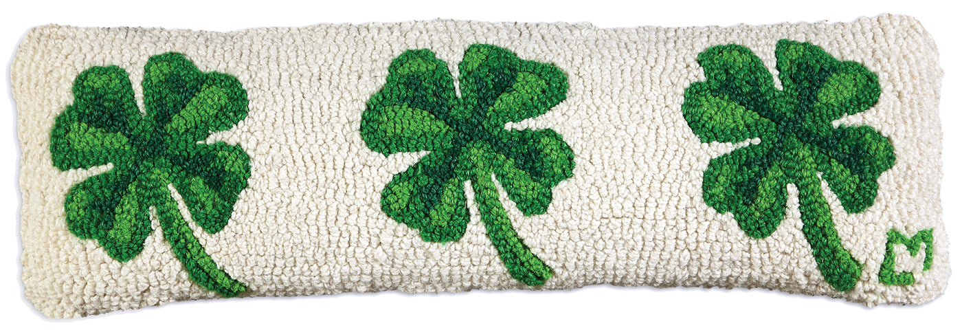 Hooked Wool Pillow - Four Leaf Clover - 8" x 24"