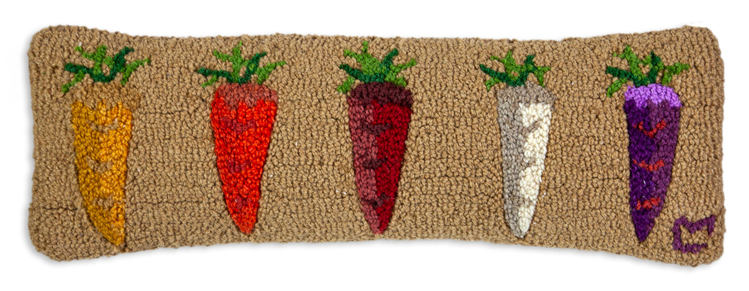 Hooked Wool Pillow - Colored Carrots - 8" x 24"