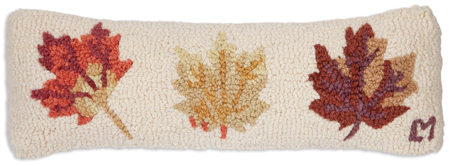 Hooked Wool Pillow - Fallen Leaves - 8" x 24"