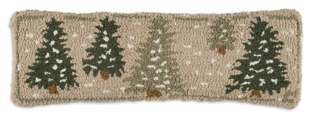 Hooked Wool Pillow - Frosted Trees - 8" x 24"