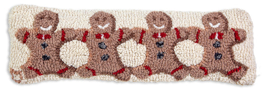 Hooked Wool Pillow - Gingerbread Men - 8" x 24"