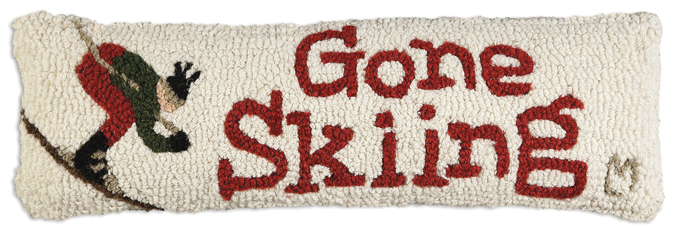 Hooked Wool Pillow - Gone Skiing - 8" x 24"