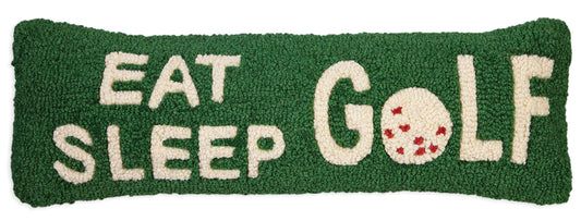 Hooked Wool Pillow - Eat Sleep Golf - 8" x 24"