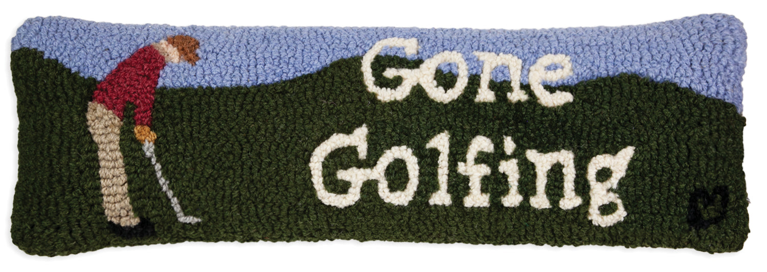 Hooked Wool Pillow - Gone Golfing - 8" x 24"