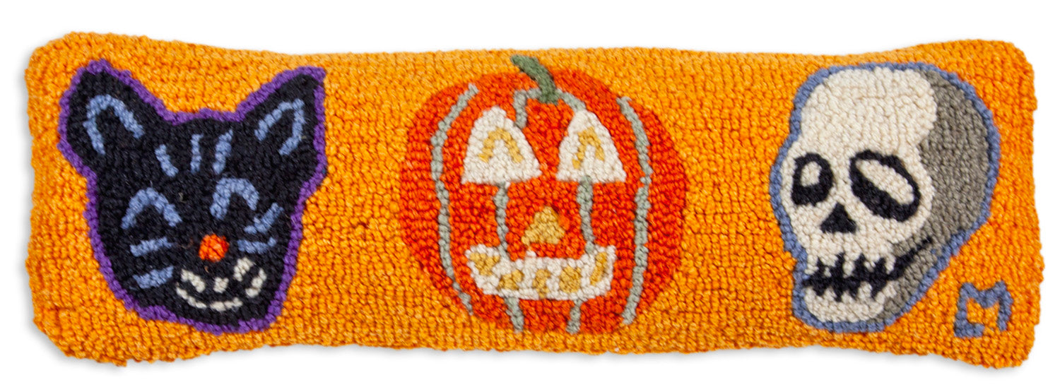 Hooked Wool Pillow - Halloween Heads - 8" x 24"