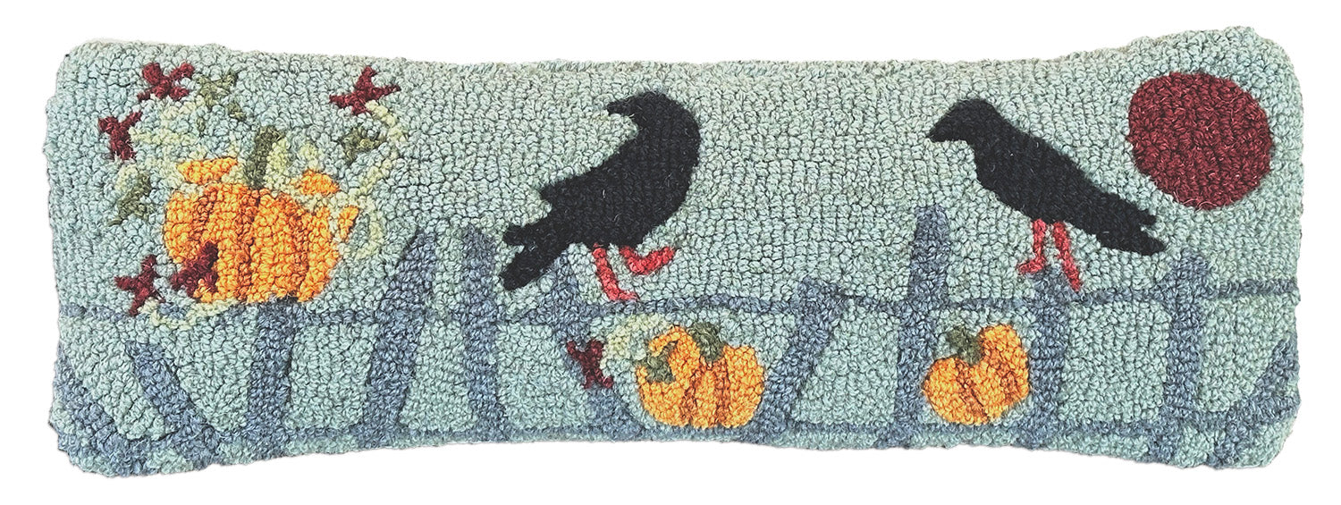 Hooked Wool Pillow - Harvest Moon Crow - 8" x 24"