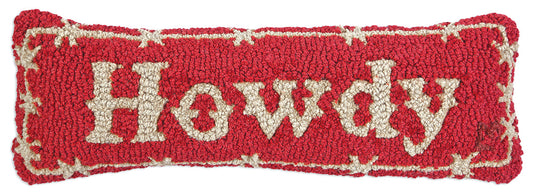 Hooked Wool Pillow - Howdy - 8" x 24"