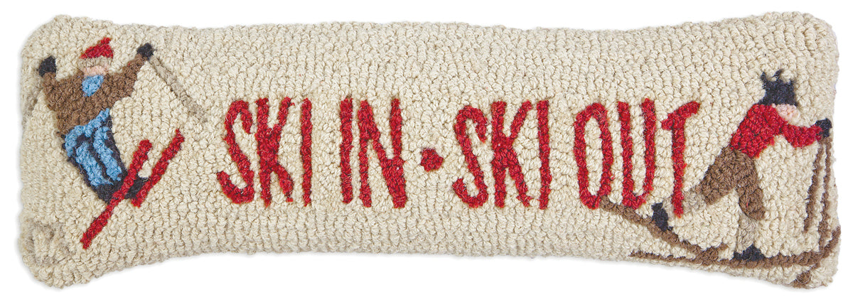 Hooked Wool Pillow - Ski In And Ski Out - 8" x 24"