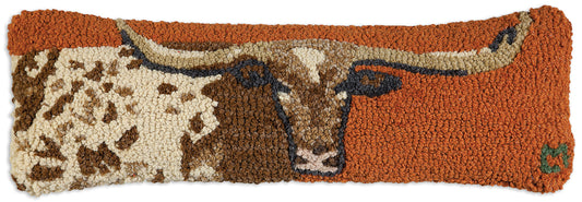 Hooked Wool Pillow - Longhorn - 8" x 24"