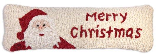 Hooked Wool Pillow - Merry Santa - 8" x 24"