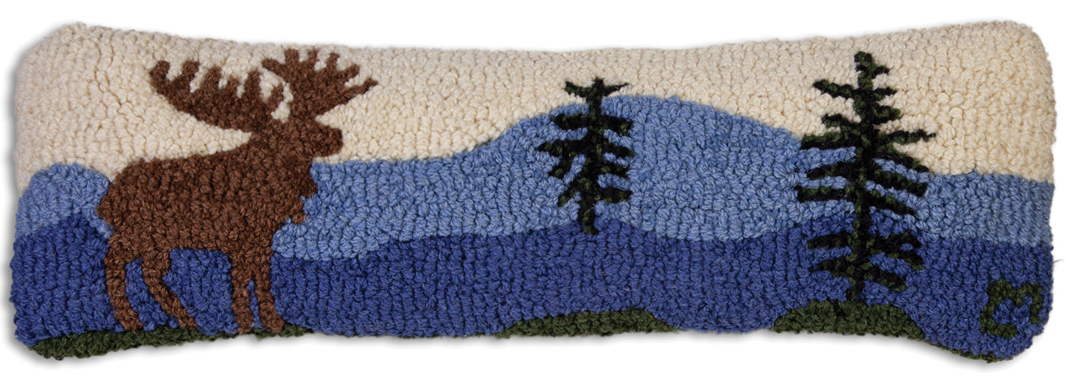 Hooked Wool Pillow - Mountain Moose - 8" x 24"