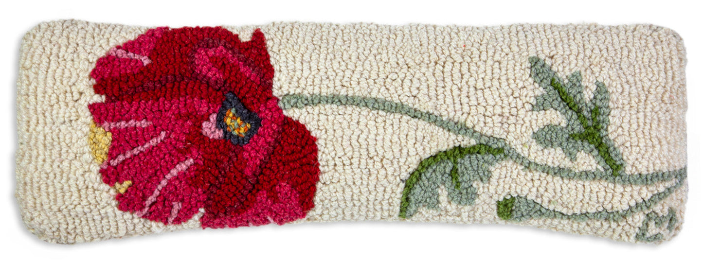 Hooked Wool Pillow - Poppy - 8" x 24"