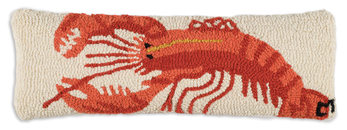 Hooked Wool Pillow - Red Lobster - 8" x 24"