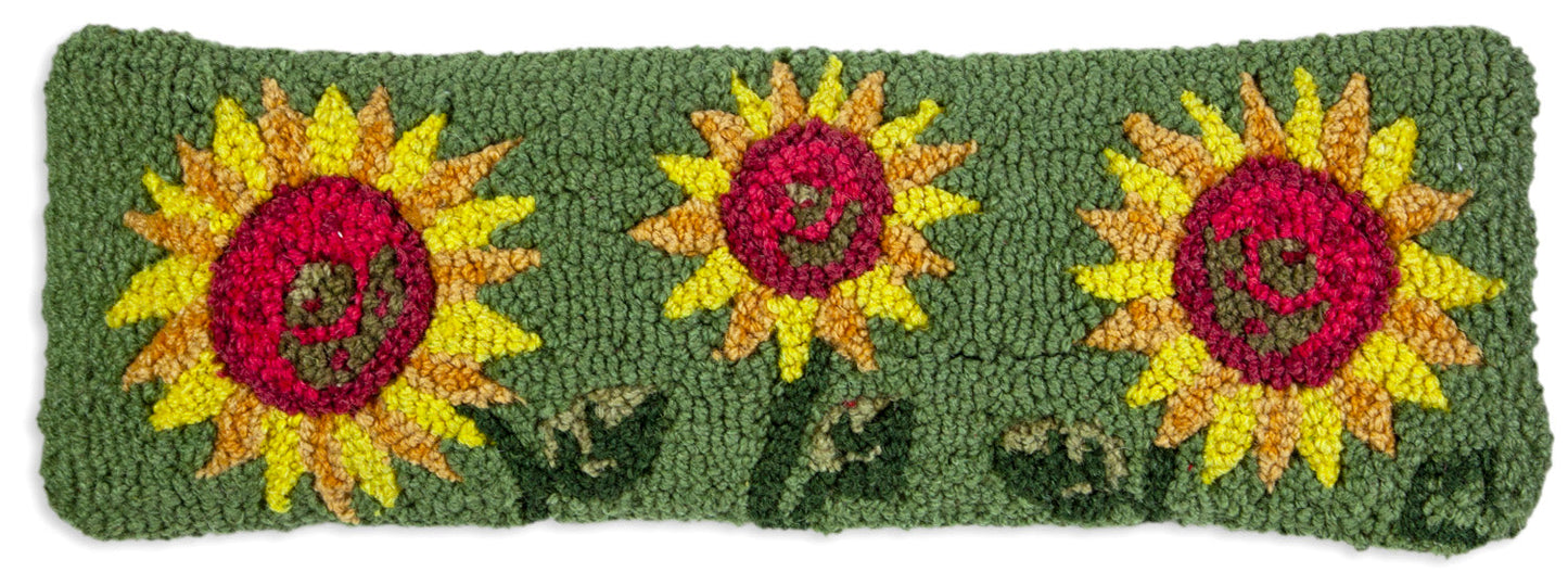 Hooked Wool Pillow - Sunflower Trio - 8" x 24"