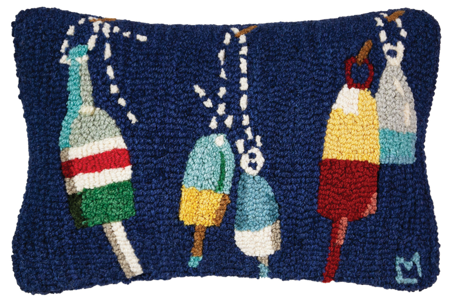 Hooked Wool Pillow - Boat Buoys - 14" x 20"