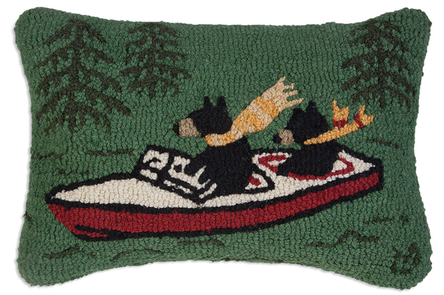 Hooked Wool Pillow - Boating Bears - 14" x 20"