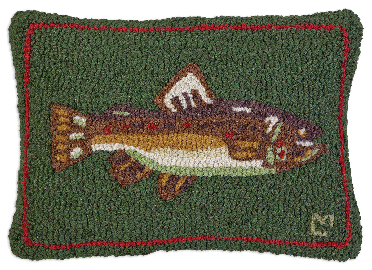 Hooked Wool Pillow - Brown Trout - 14" x 20"