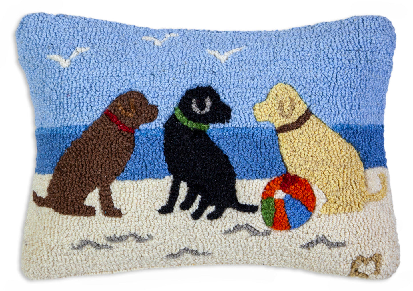 Hooked Wool Pillow - Buddies At The Beach - 14" x 20"