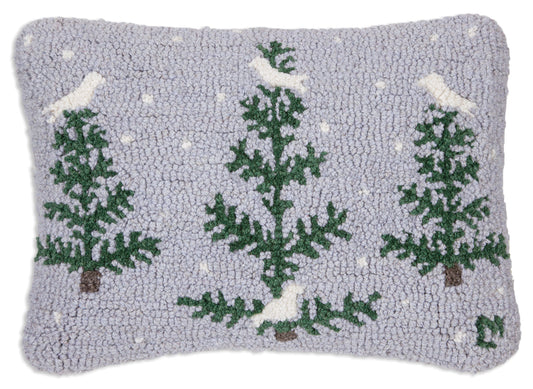 Hooked Wool Pillow - Feather Tree On Gray - 14" x 20"