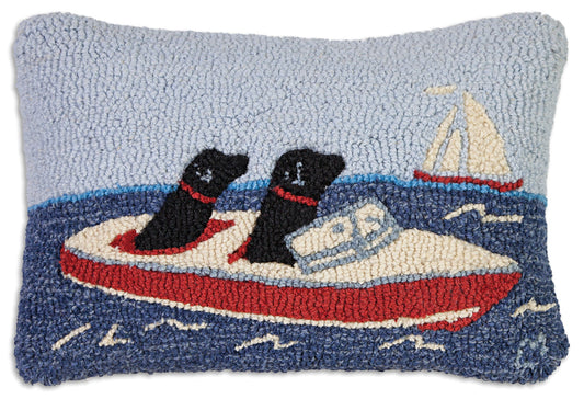 Hooked Wool Pillow - Boating Labs - 14" x 20"