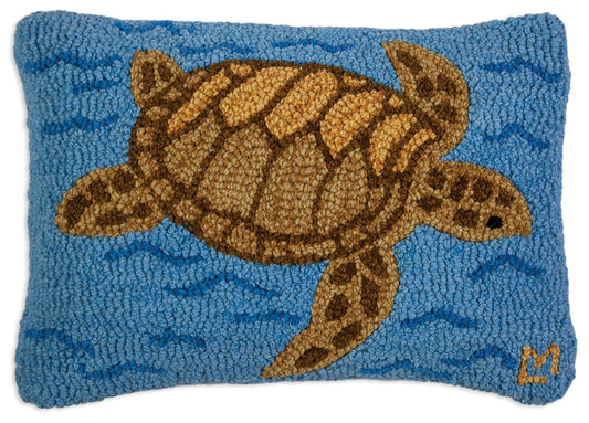 Hooked Wool Pillow - Loggerhead Sea Turtle - 14" x 20"