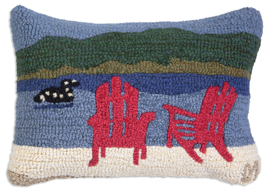 Hooked Wool Pillow - Loon Lake Chairs - 14" x 20"