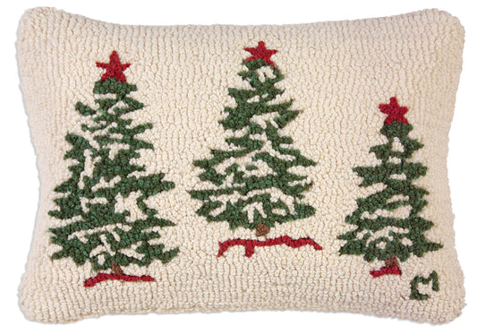 Hooked Wool Pillow - Trees On White - 14" x 20"