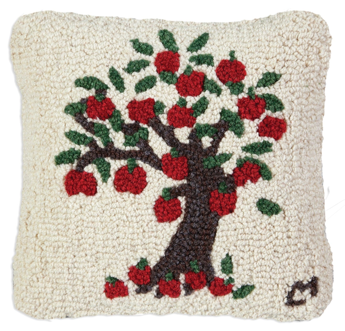 Hooked Wool Pillow - Apple Tree - 14" x 14"