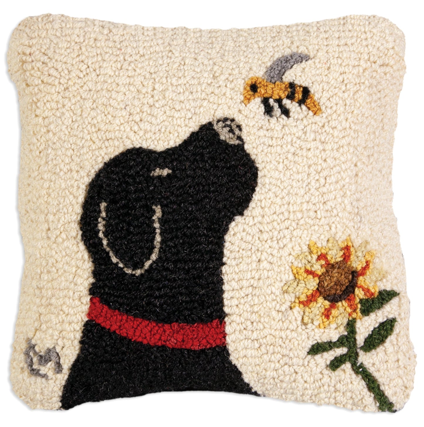 Hooked Wool Pillow - Bee My Friend - 14" x 14"