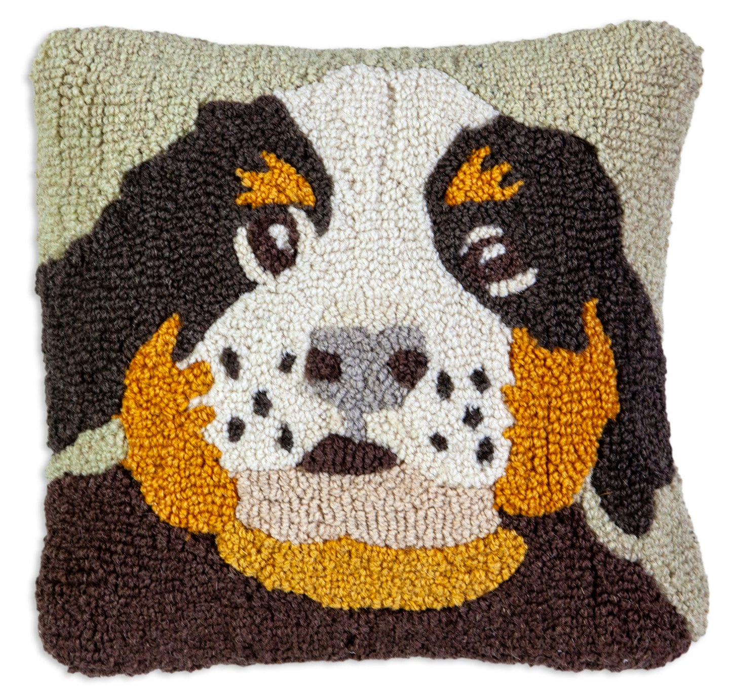 Hooked Wool Pillow - Bernese Puppy - 14" x 14"