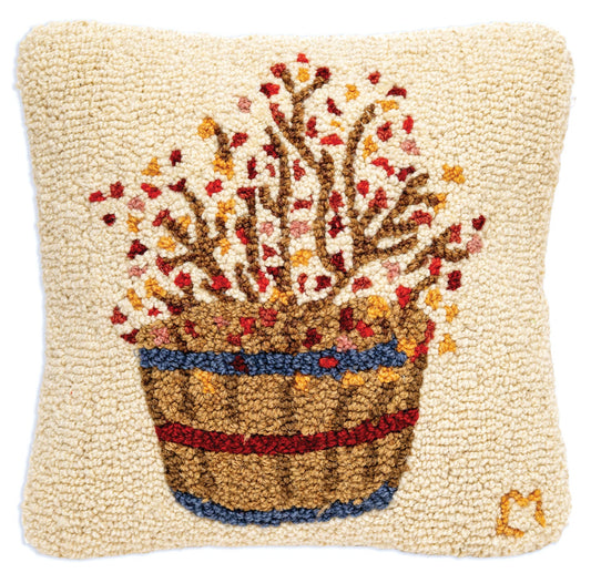 Bittersweet Basket - 14" X 14" Hooked Wool Pillow