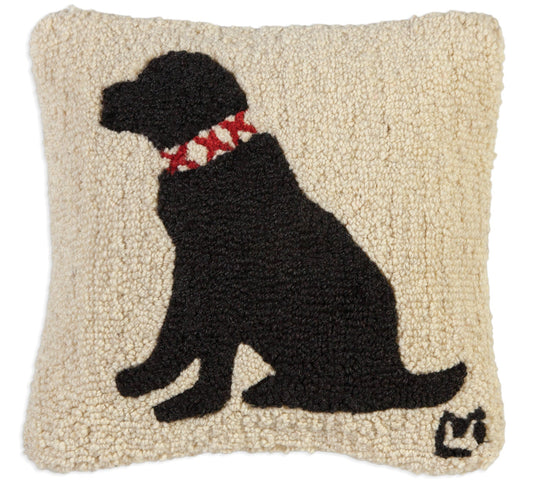 Hooked Wool Pillow - Duke Black Lab - 14" x 14"